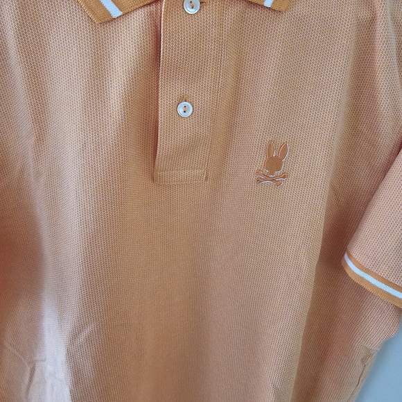 Psycho Bunny Men's Orange Warsaw Jacquard Logo Pique Polo Shirt 6 L - Picture 8 of 12